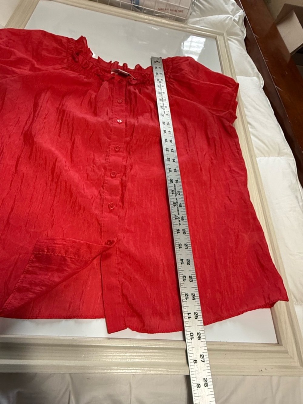 Christopher & Banks Red Ruffle Off-The-Shoulder Button Front Blouse Large - Picture 9 of 10
